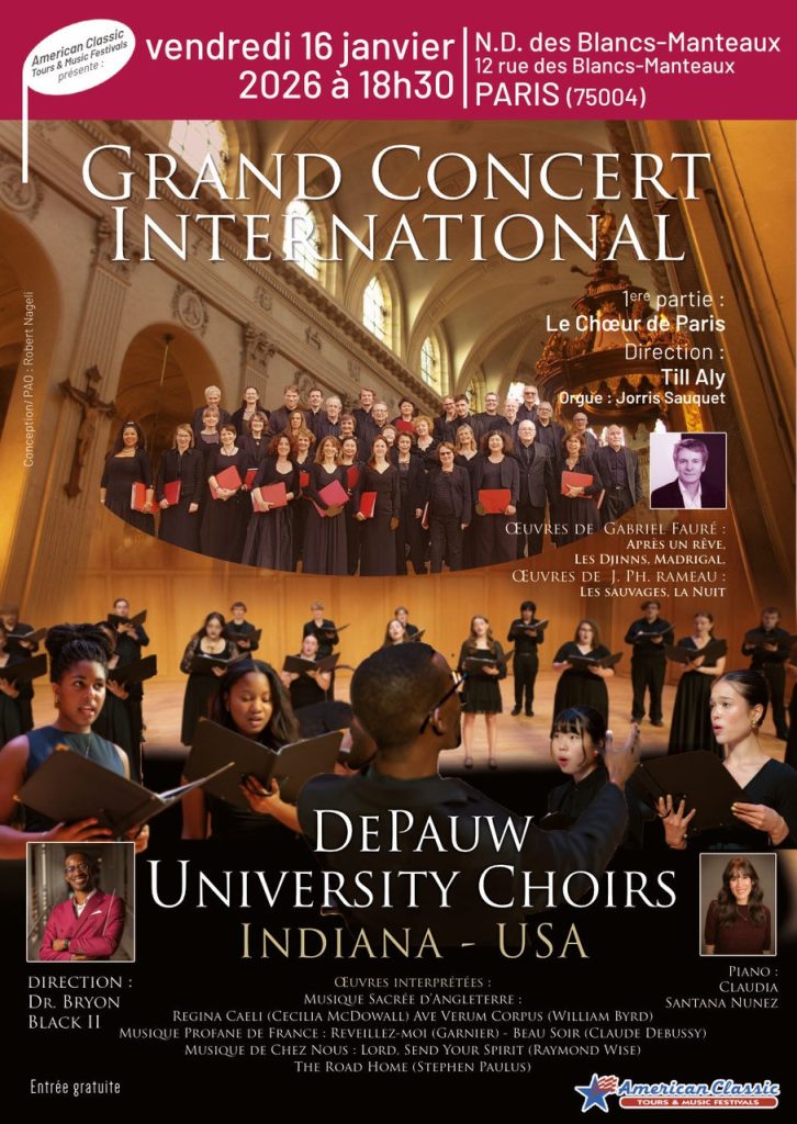 Grand concert international par le Choeur de l'université d’Indiana Depauw et le Chœur de Paris 1