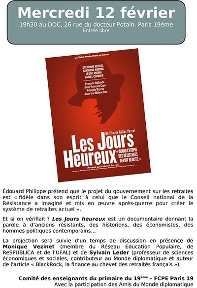 Soutien à la Caisse de Grève: Les Jours Heureux 1