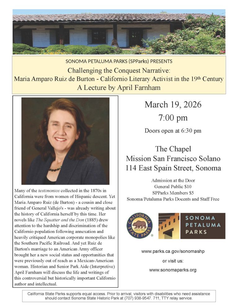 Lecture: April Farnham – Challenging the Conquest Narrative: Maria Amparo Ruiz de Burton – Californio Literary Activist in the 19th Century 1