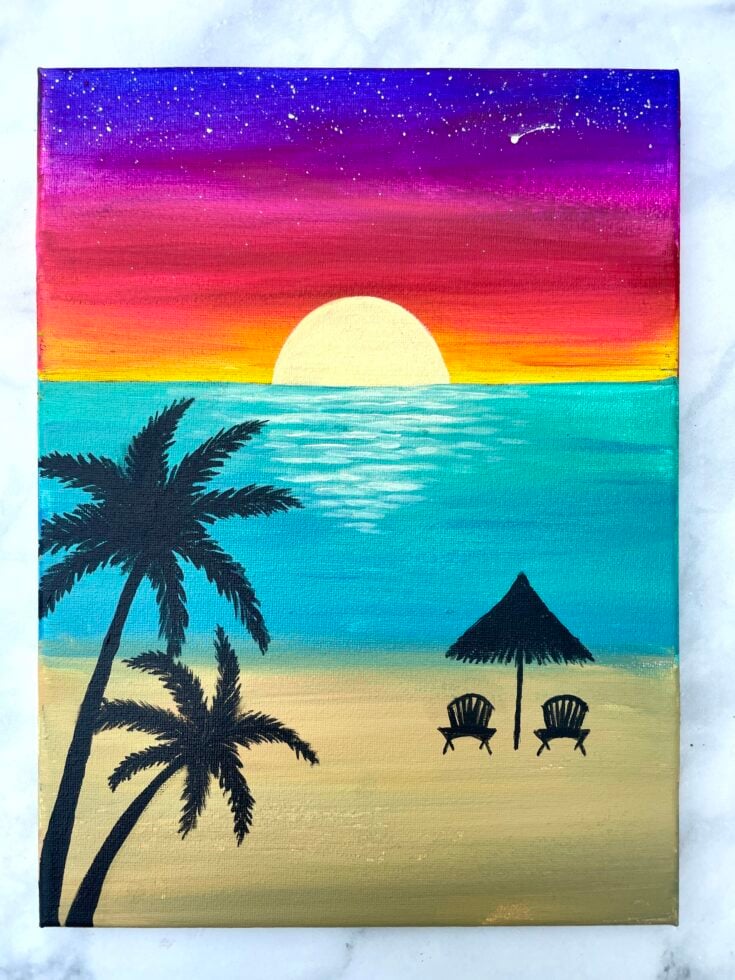 Ocean Sunset Paint and Sip Class 3