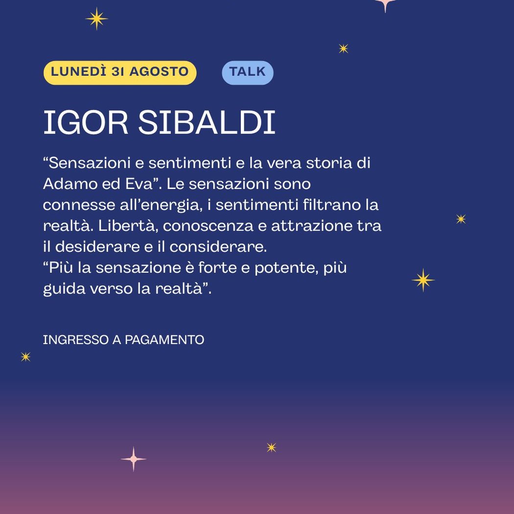 TALK IGOR SIBALDI “Sensazioni e sentimenti e la vera storia di Adamo ed Eva”