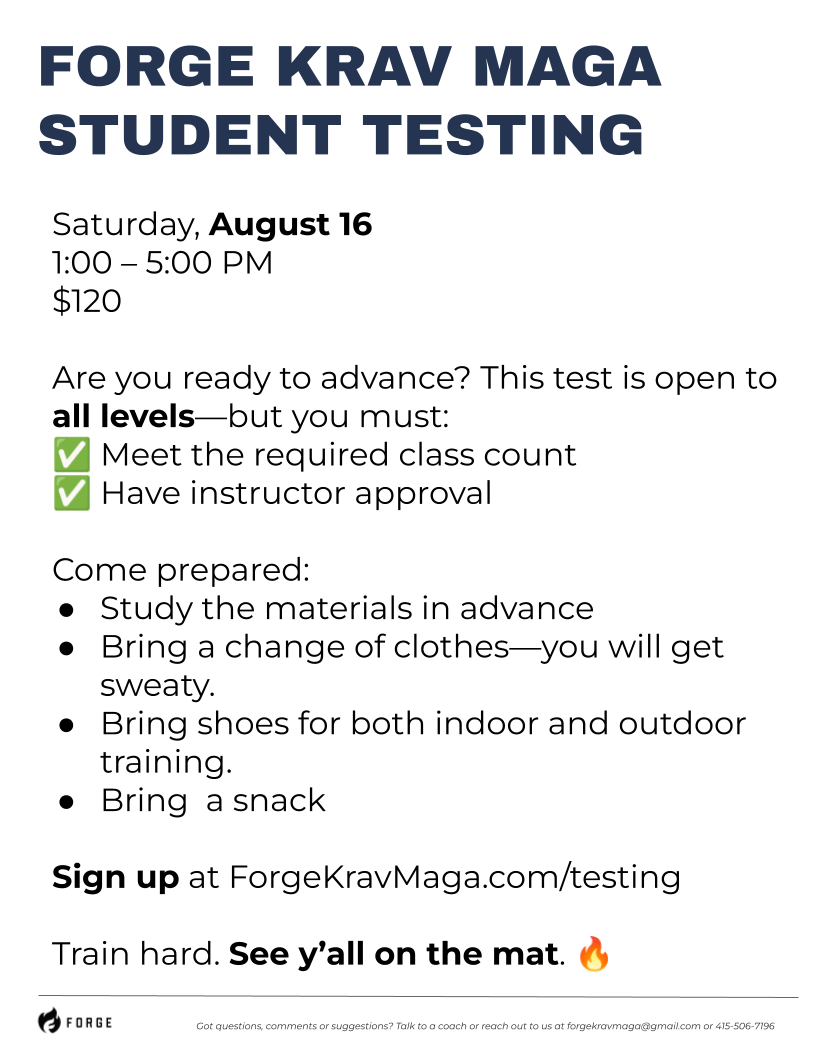 August Krav Maga Student Level Testing 1