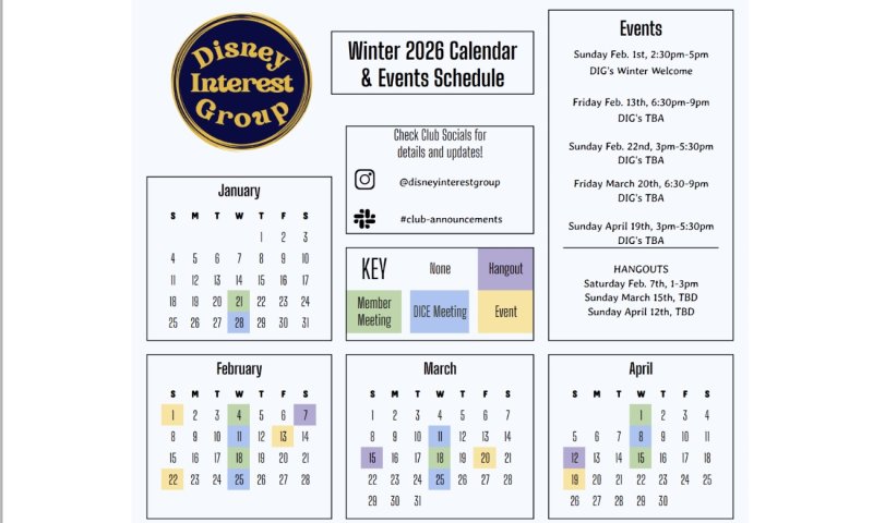 Disney Interest Group Winter 2026 Calendar & Events Schedule 1