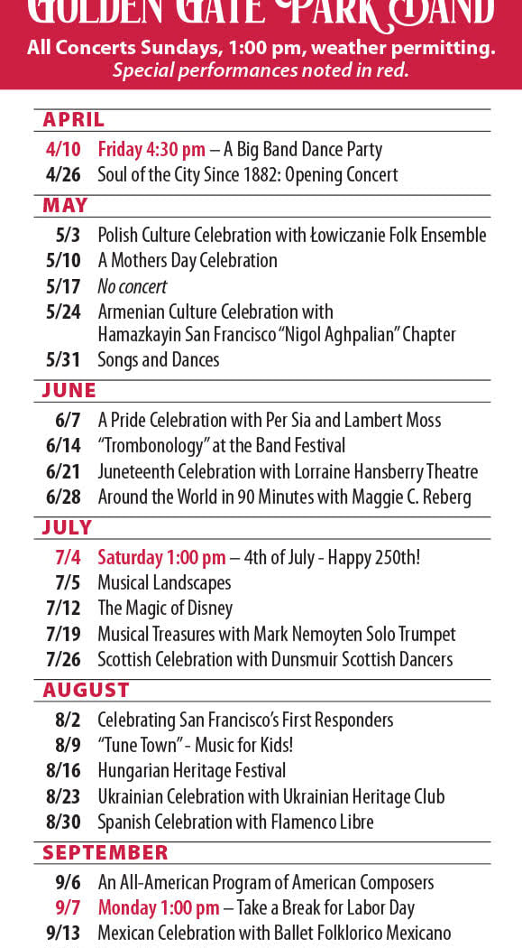 GOLDEN GATE PARK BAND - Spring & Summer Season 2026