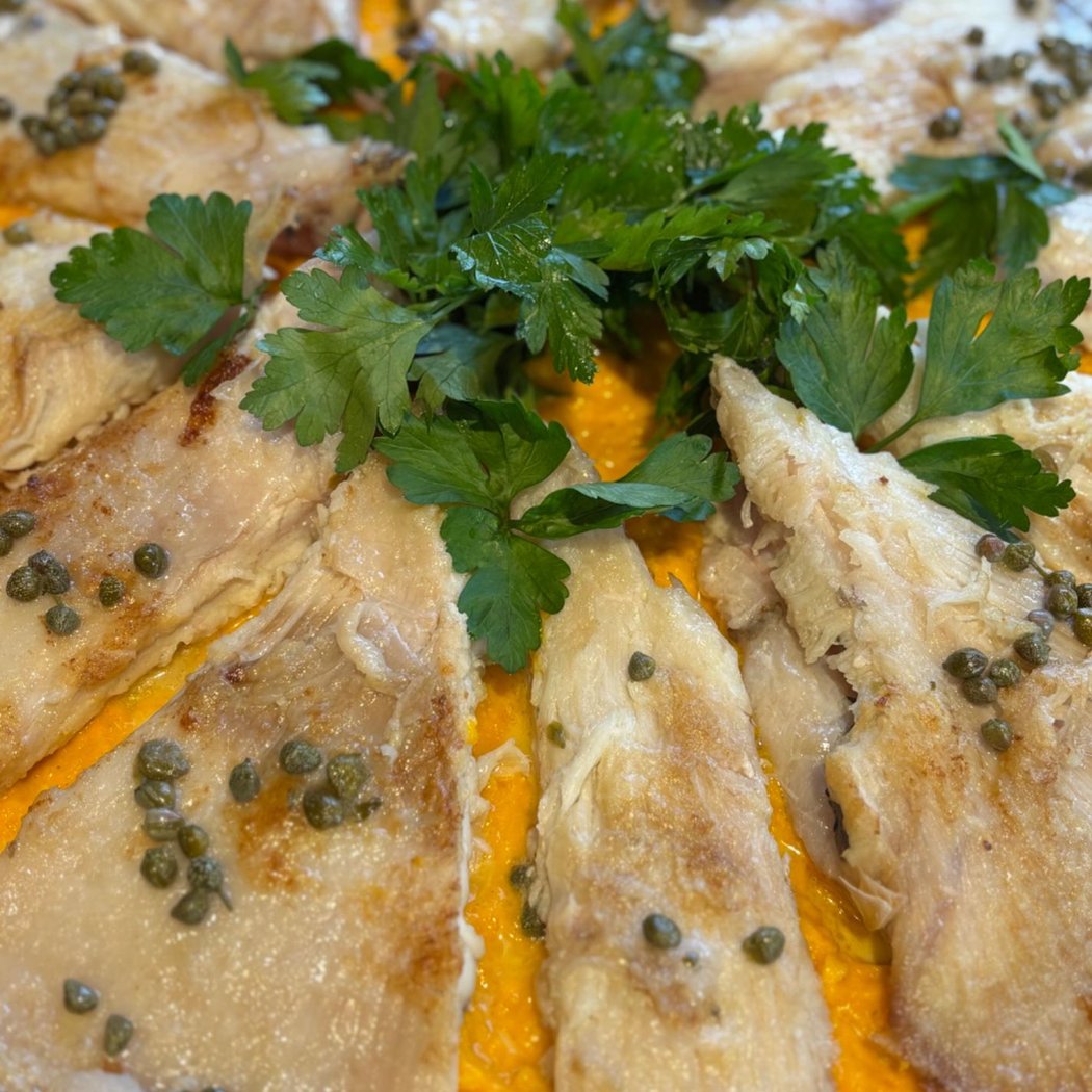 Aile de raie à la meunière et purée de patate douce 1