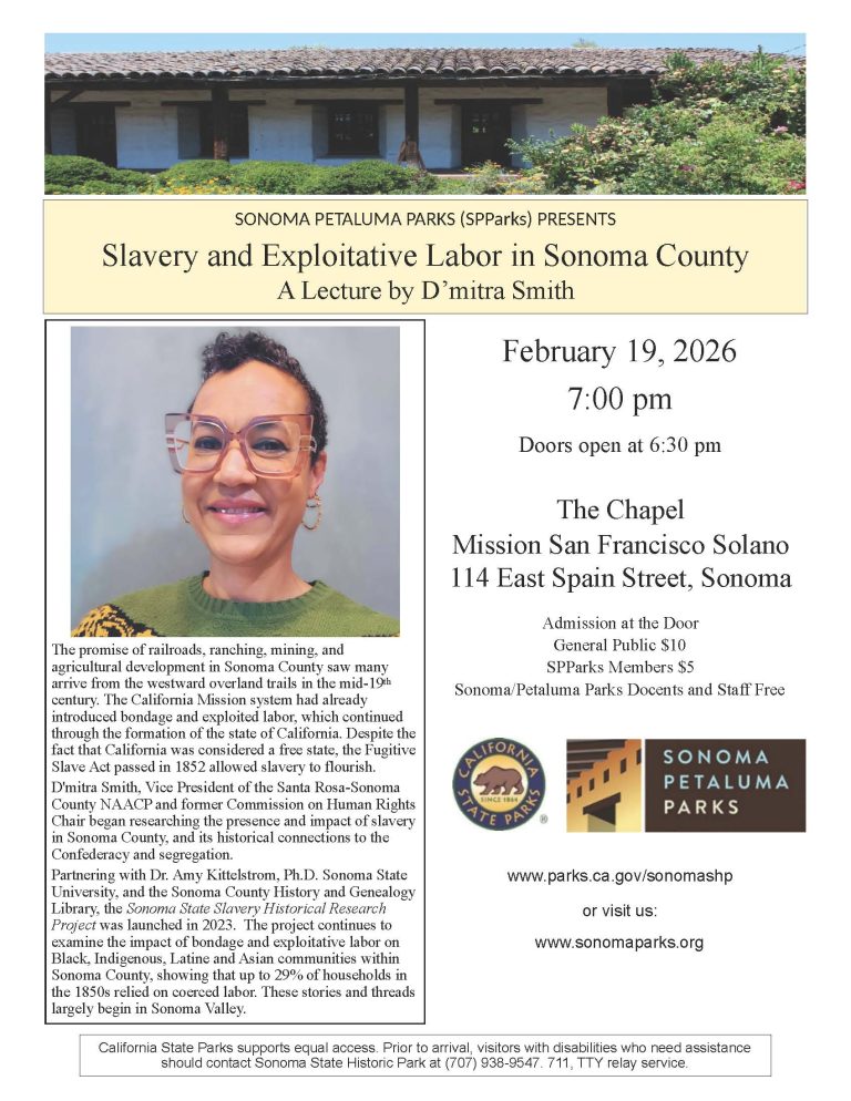 Lecture: D’mitra Smith – Slavery and Exploitative Labor in Sonoma County 1