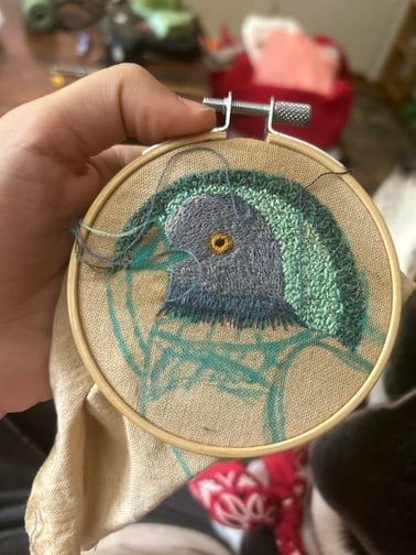 Embroidery Colorwork: Pigeon Portrait 1