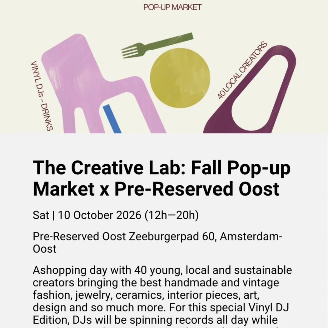 The Creative Lab: Fall Pop-up Market x Pre-Reserved Oost