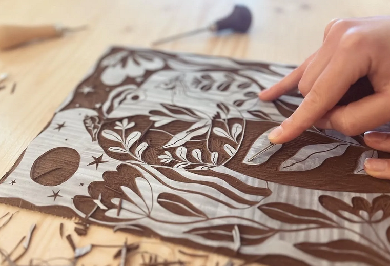 Découverte de la linogravure de la réalisation du motif à l’impression 1