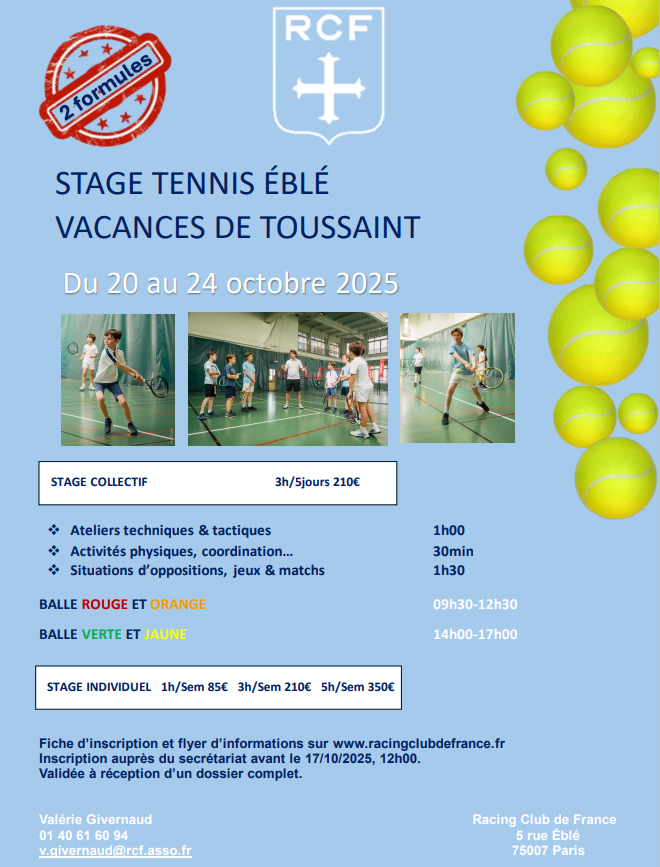 Stages Tennis Vacances de la Toussaint 1