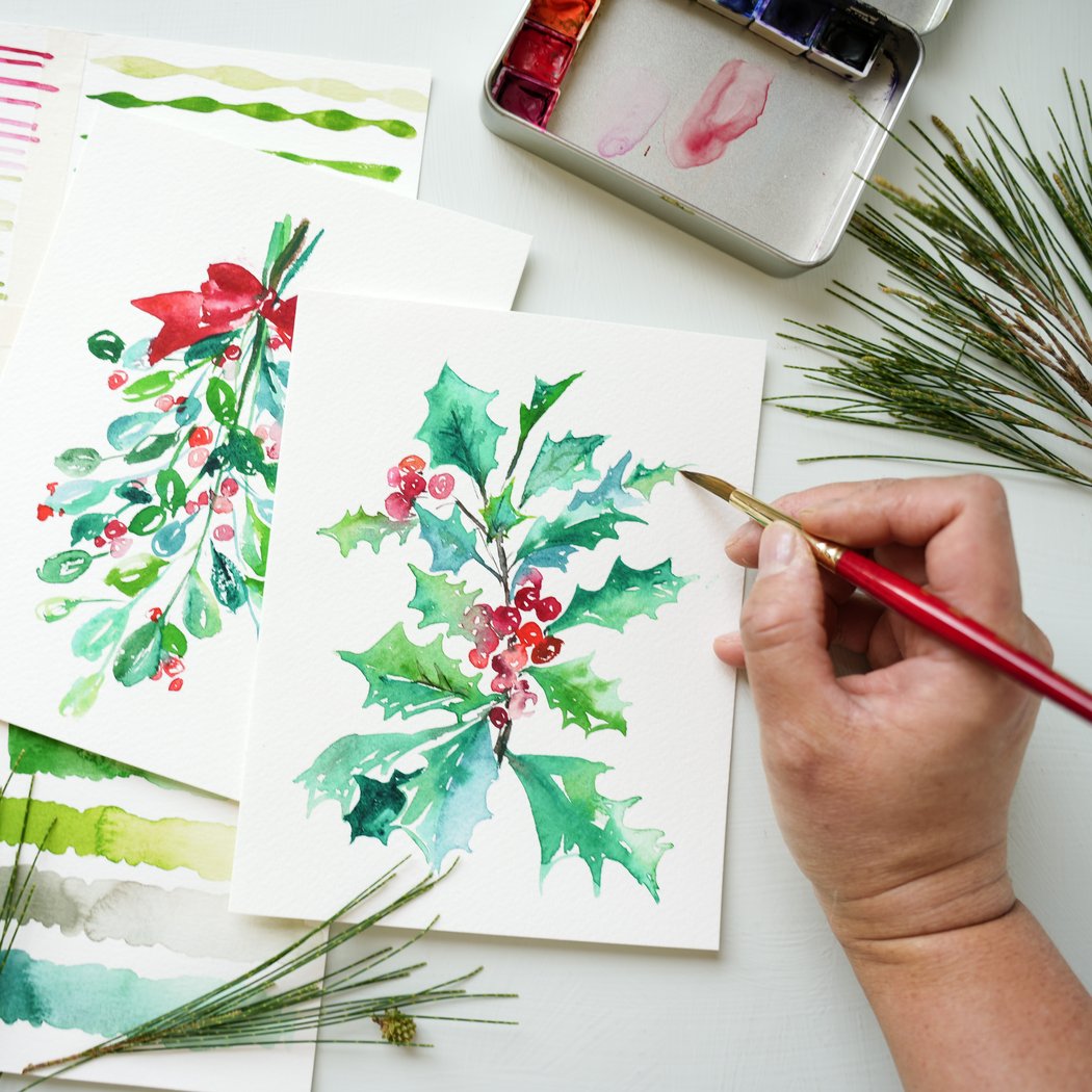 Festive Watercolor Botanical Cards Workshop 1