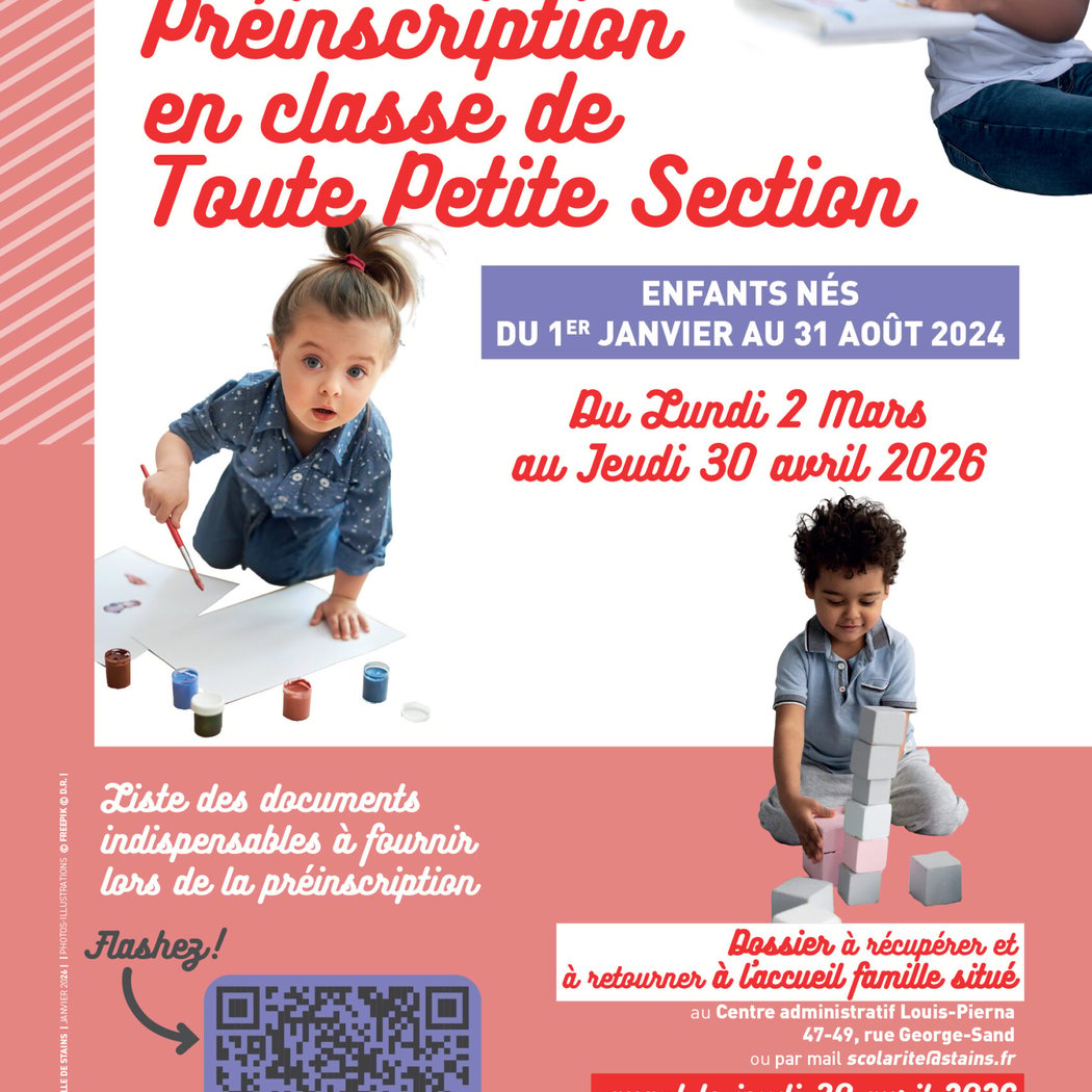 Rentrée scolaire 2026/2027 - Préinscriptions en classe de Toute Petite Section 1