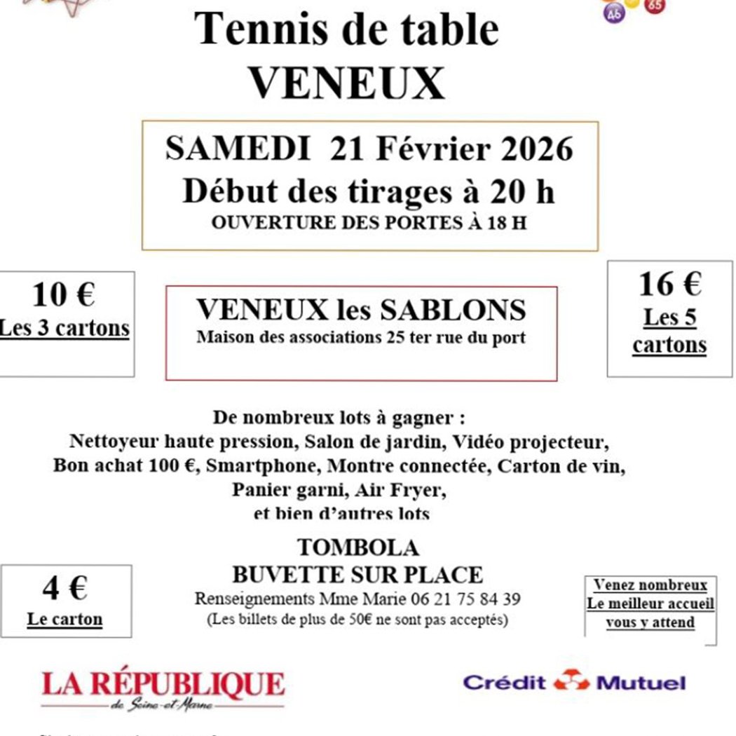 Loto organisé Tennis de table de Veneux 1