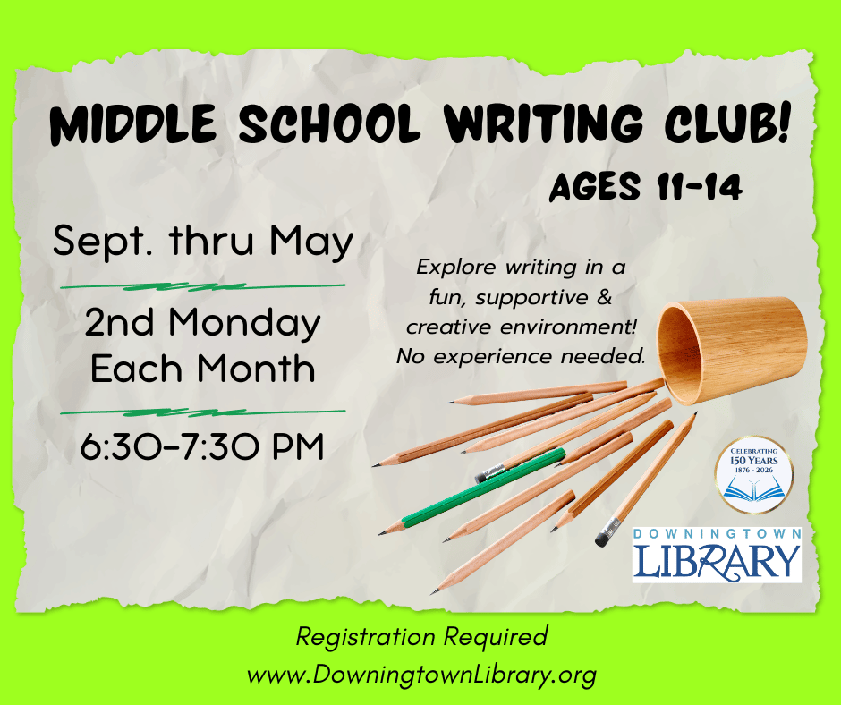 Middle School Writing Club (Ages 11-14) In-Person