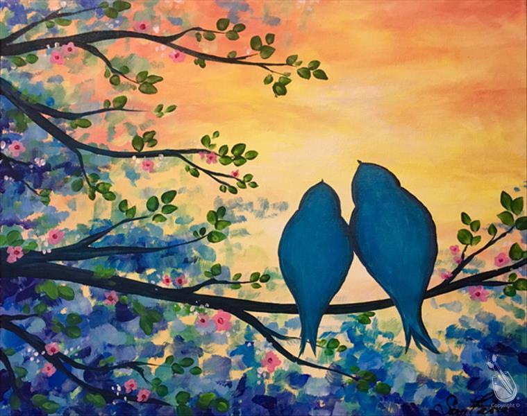 Discount Day, Two Bluebirds in a Flowering Tree 1