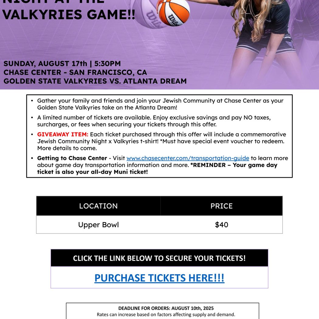 Golden State Valkyries Jewish Community Night 1