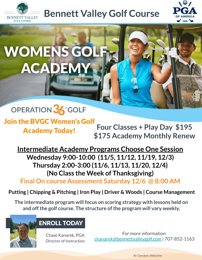 Women’s Golf Academy Intermediate Class – FALL/WINTER 1