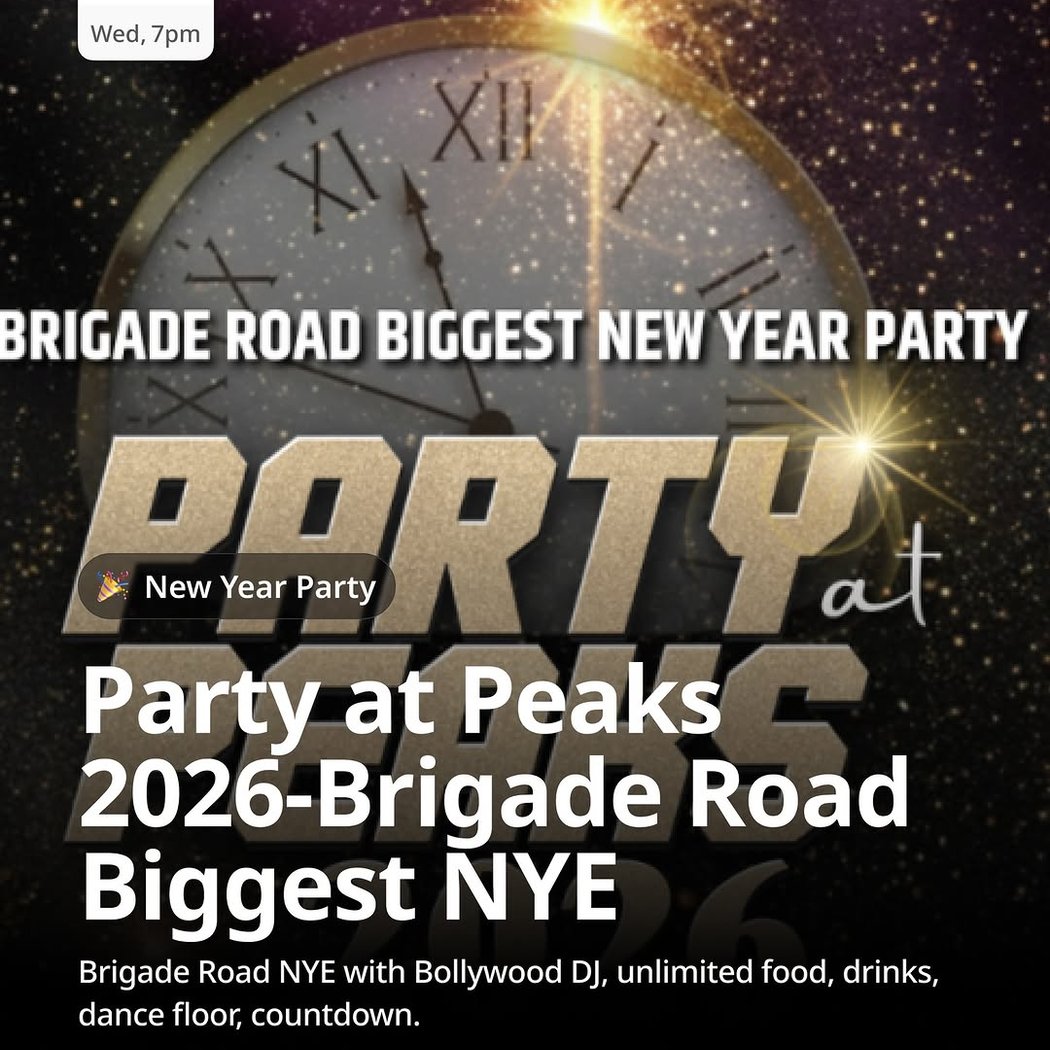Party at Peaks 2026 – Brigade Road’s Biggest NYE 1