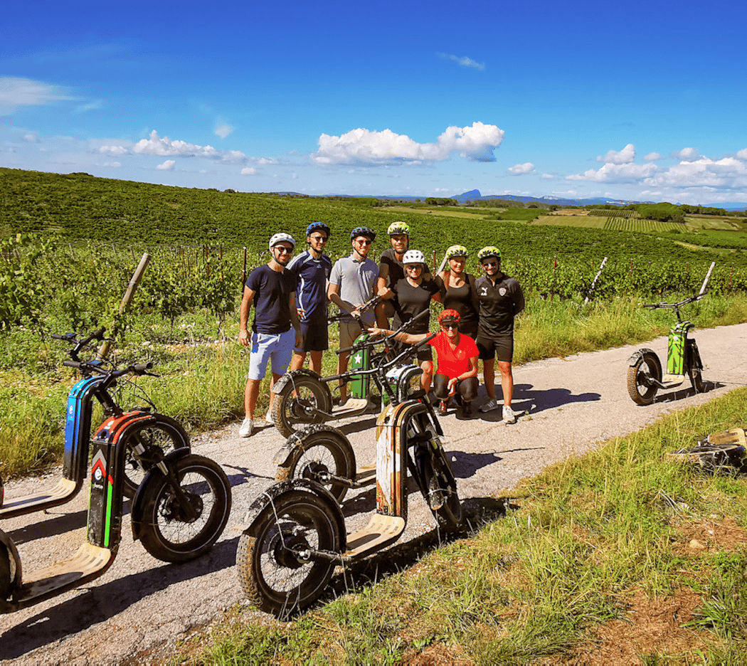 Edventure Séminaire, randonnée et oeno - tourisme en trottinettes électrique tout terrain. Montpellier - Nîmes - Sommières 2