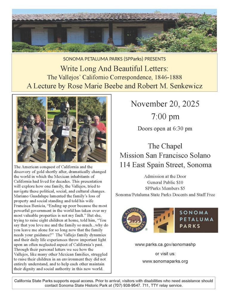 Lecture: Rose Marie Beebe and Robert M. Senkewicz – The Vallejo’s Californio Correspondence 1846-1888 1