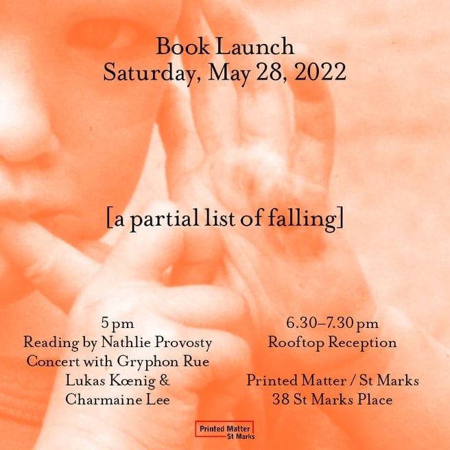 [a partial list of falling] Book Launch with Nathlie Provosty 1