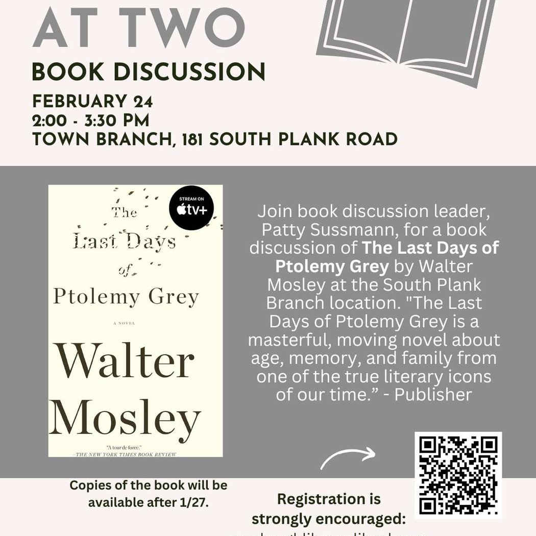 Tuesday At Two Book Discussion: The Last Days of Ptolemy Grey 1