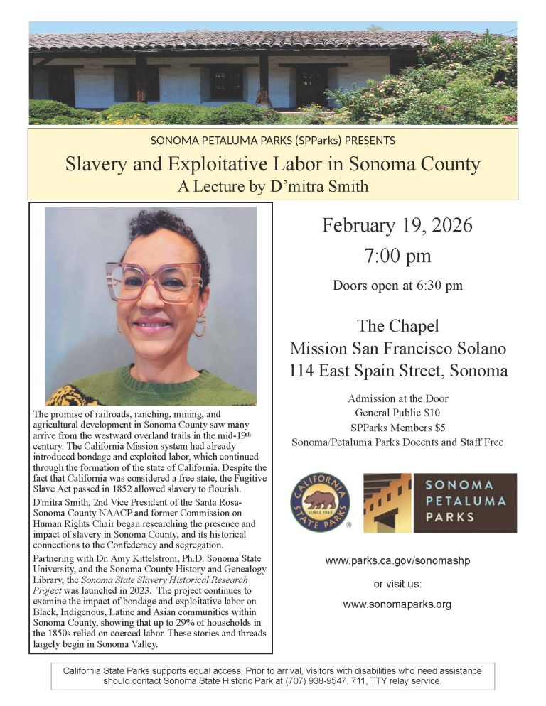 Lecture: D’mitra Smith – Slavery and Exploitative Labor in Sonoma County 1
