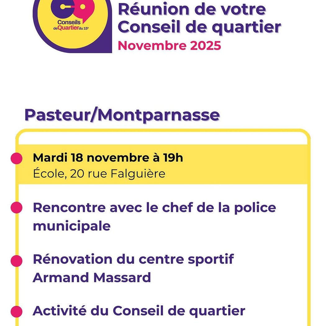 Réunion publique du Conseil de quartier Pasteur/Montparnasse 1