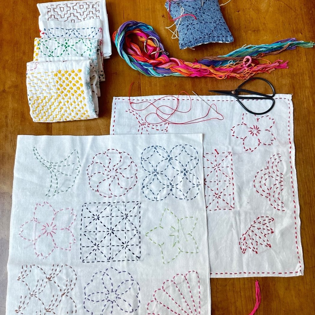 Sashiko Hanafukin (tea towel) 1