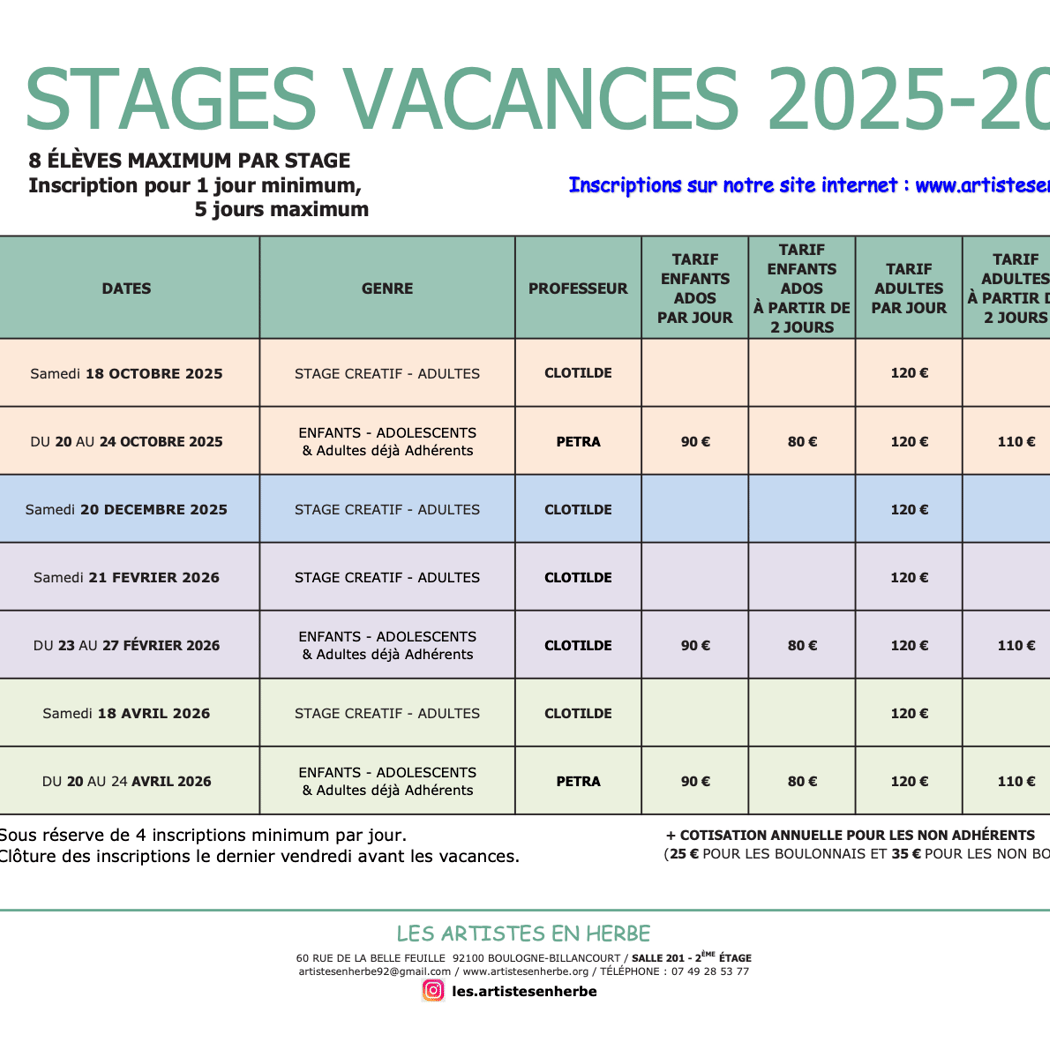 Stages Vacances 2025-2026 1
