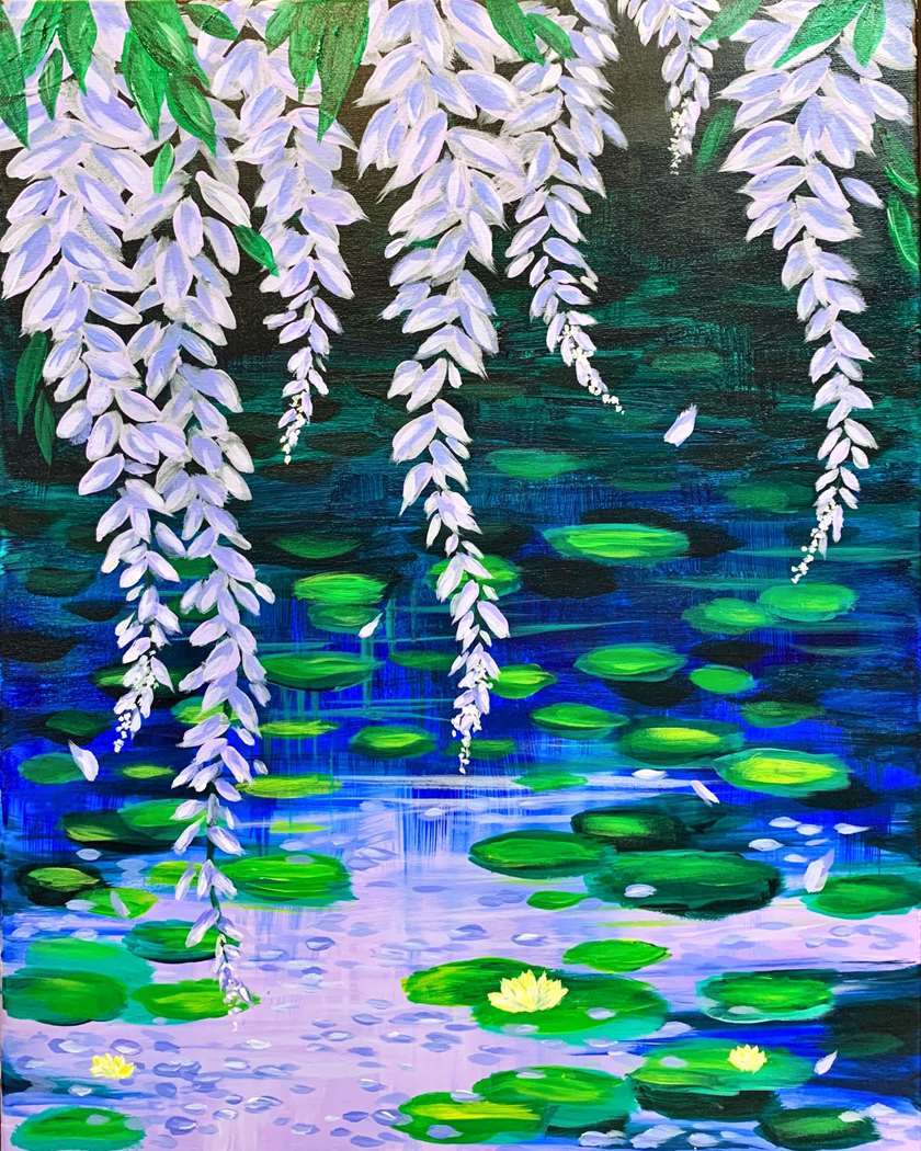 Monet Inspired, Wisteria Over the Pond 1