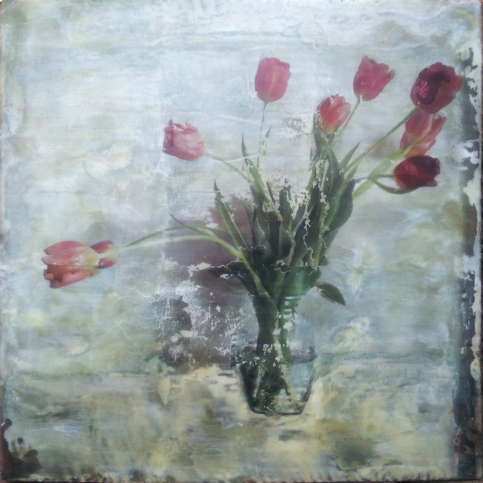 Encaustic Image Transfer onto Glass 1