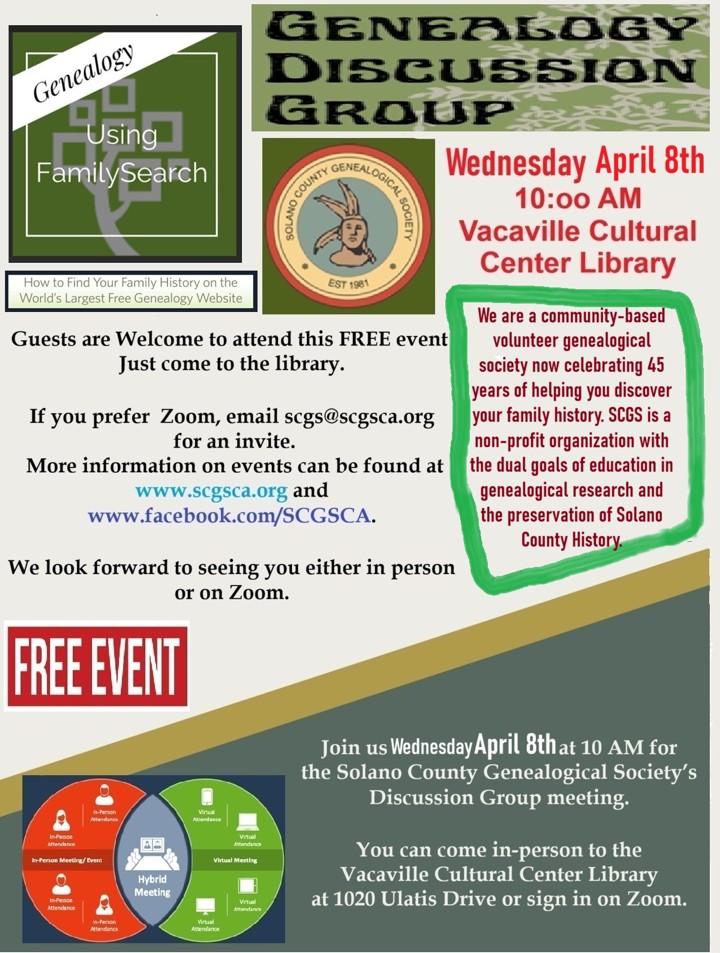 Solano County Genealogical Society Discussion Group 1