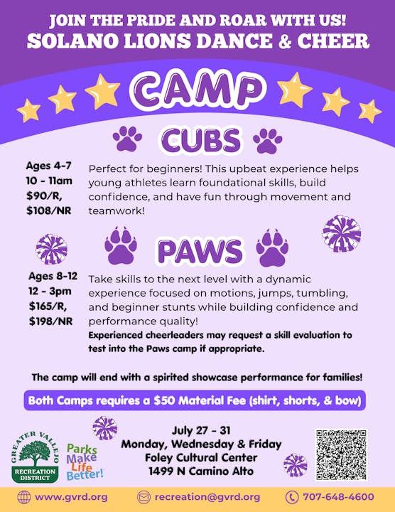 Solano Lions Cheer & Dance Camp - Cubs (Beginner) 1