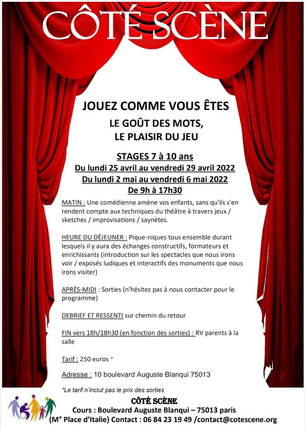 Stage enfants 7-10 ans vacances de printemps 2022 1