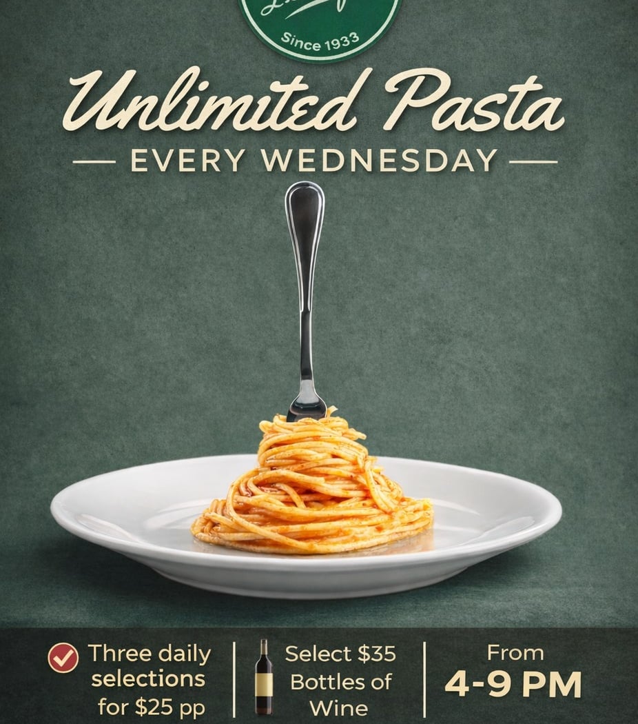 Unlimited Pasta Every Wednesday 1