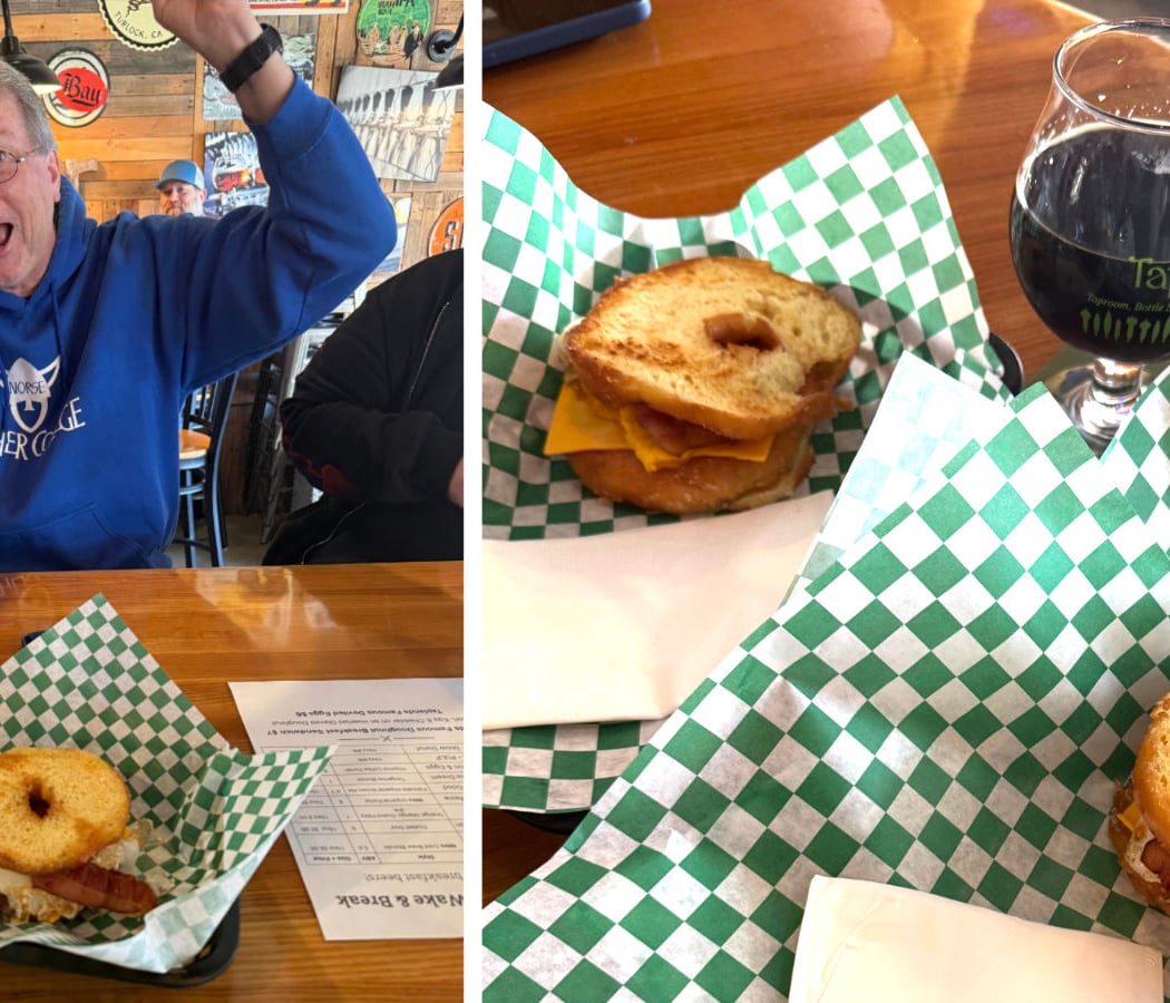 Breakfast beers and donut breakfast sandwiches 1