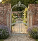 Antiqued Green Vintage Metal Garden Arch with Gates