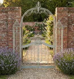 Antiqued Green Vintage Metal Garden Arch with Gates
