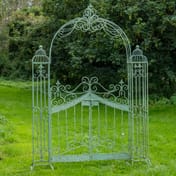 Antiqued Green Vintage Metal Garden Arch with Gates