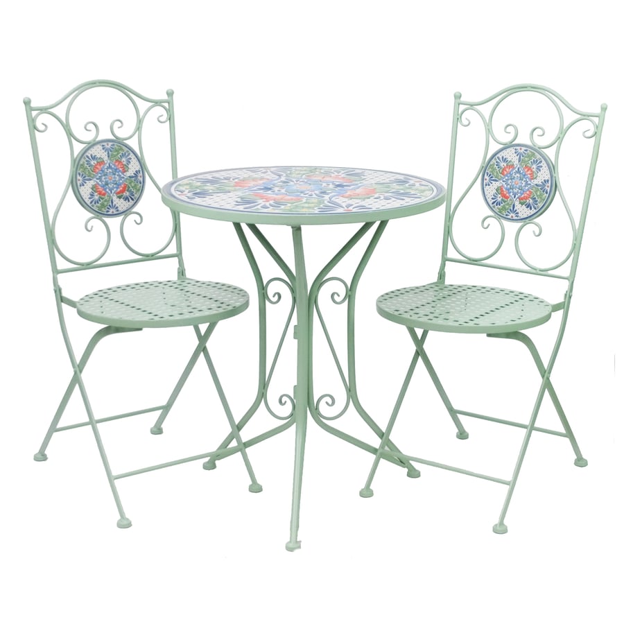 Rhone floral mosaic bistro set with glazed tile tabletop in a Mediterranean style UK courtyard