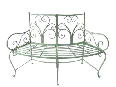 Hawkeshead Curved Green Metal Bench period garden bench