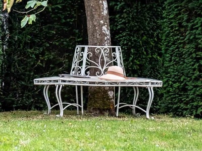 Hawkeshead Cream Metal Tree Bench period garden bench