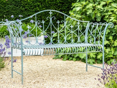 Yalding Antiqued Blue Metal Garden Bench period garden bench