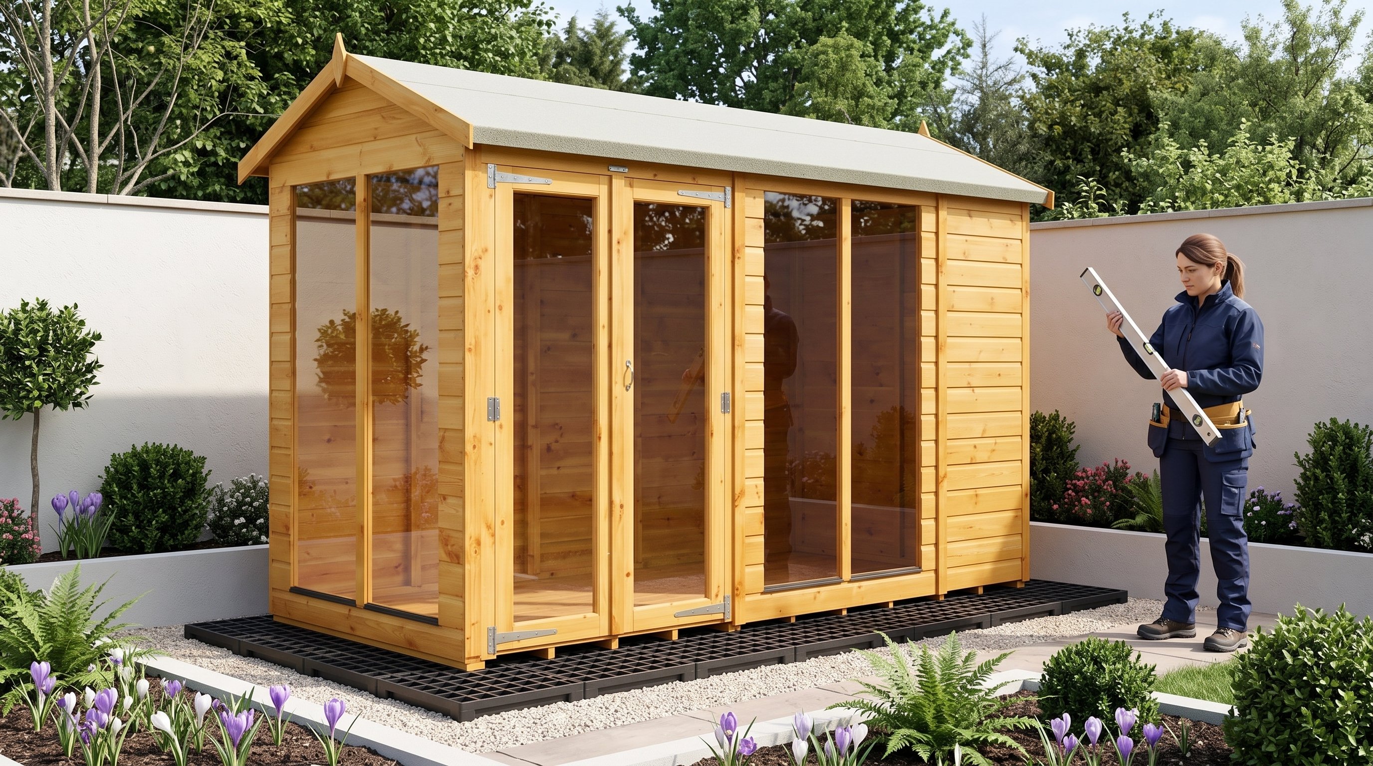 Power 10x4 Apex Summerhouse on a level grid base