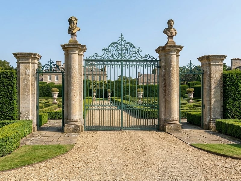 Hercules bust garden statue in formal garden setting - classical garden statues uk