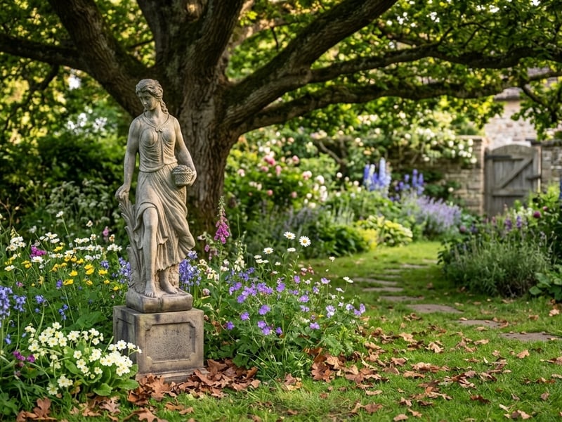 Spring Maiden garden statue in cast stone cottage garden - classical garden statues uk