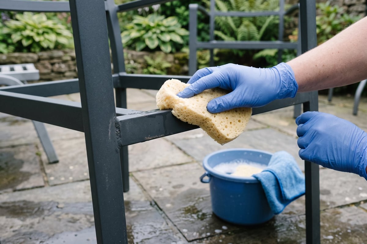 Soft sponge, mild detergent and clean water for aluminium garden furniture