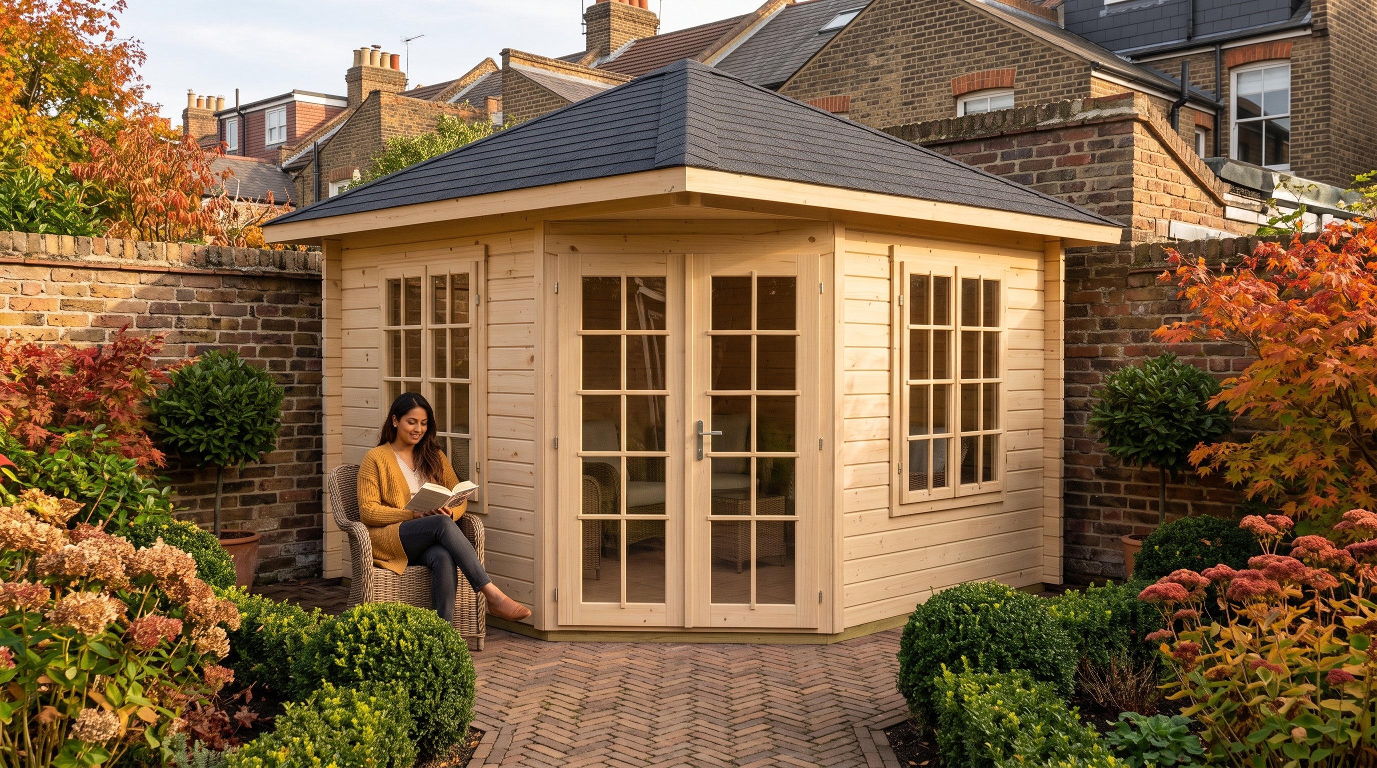 Palmako Melanie 3.3m Corner Log Cabin in a narrow London garden