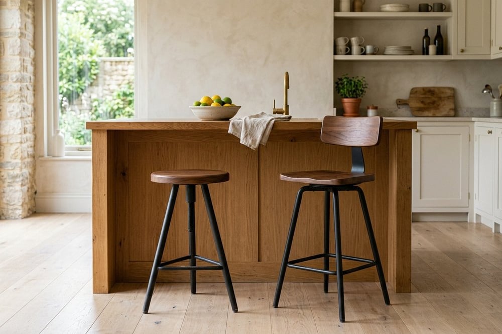 A backless bar stool beside a stool with a low back